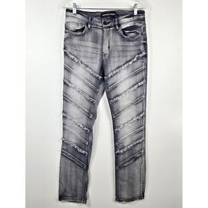 Legendary Status Mens 30 Acid Wash Biker Moto Ribbed Denim